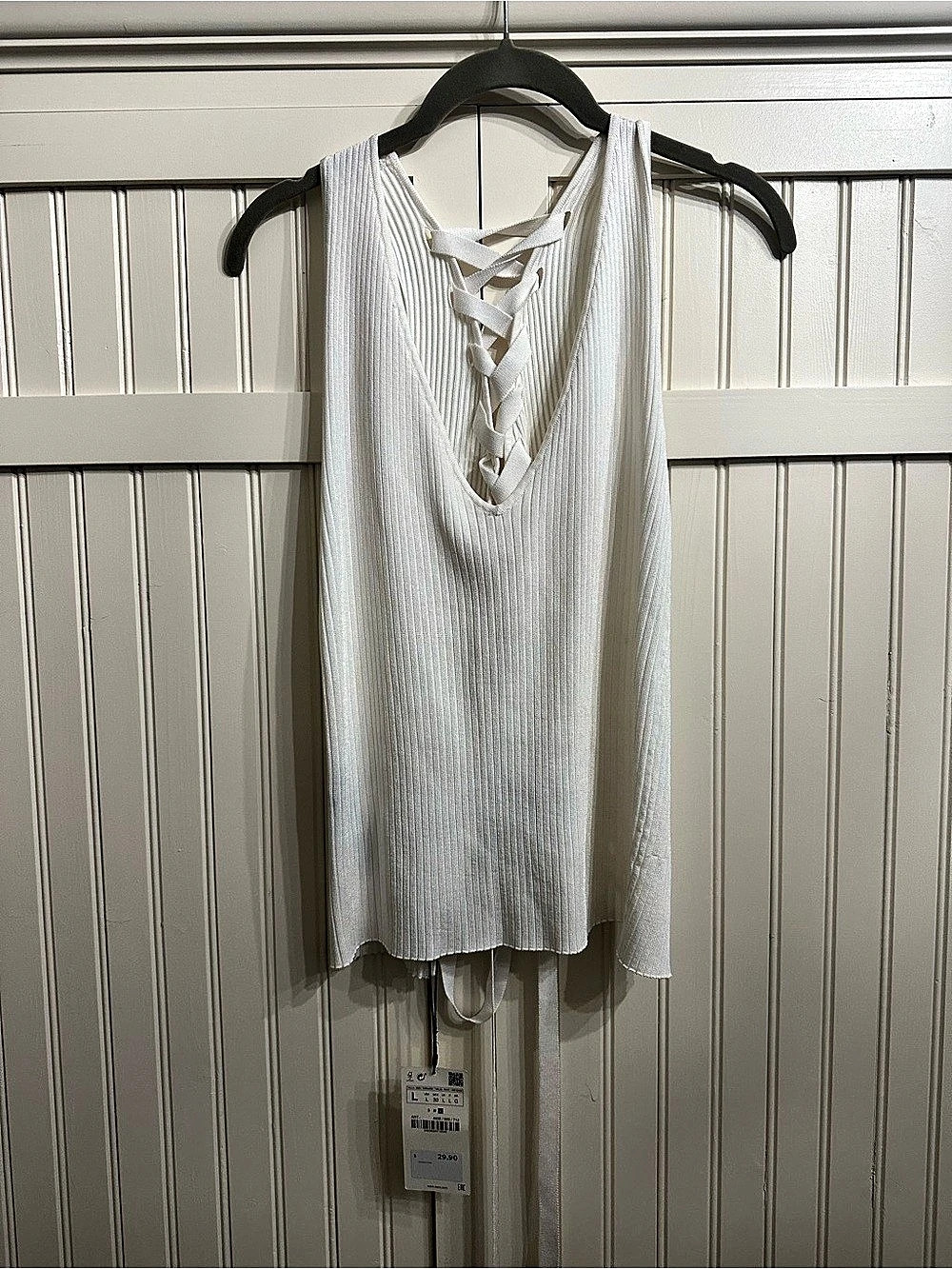 Zara Ribbed Lace-Up Tank Top in White Size Large NWT